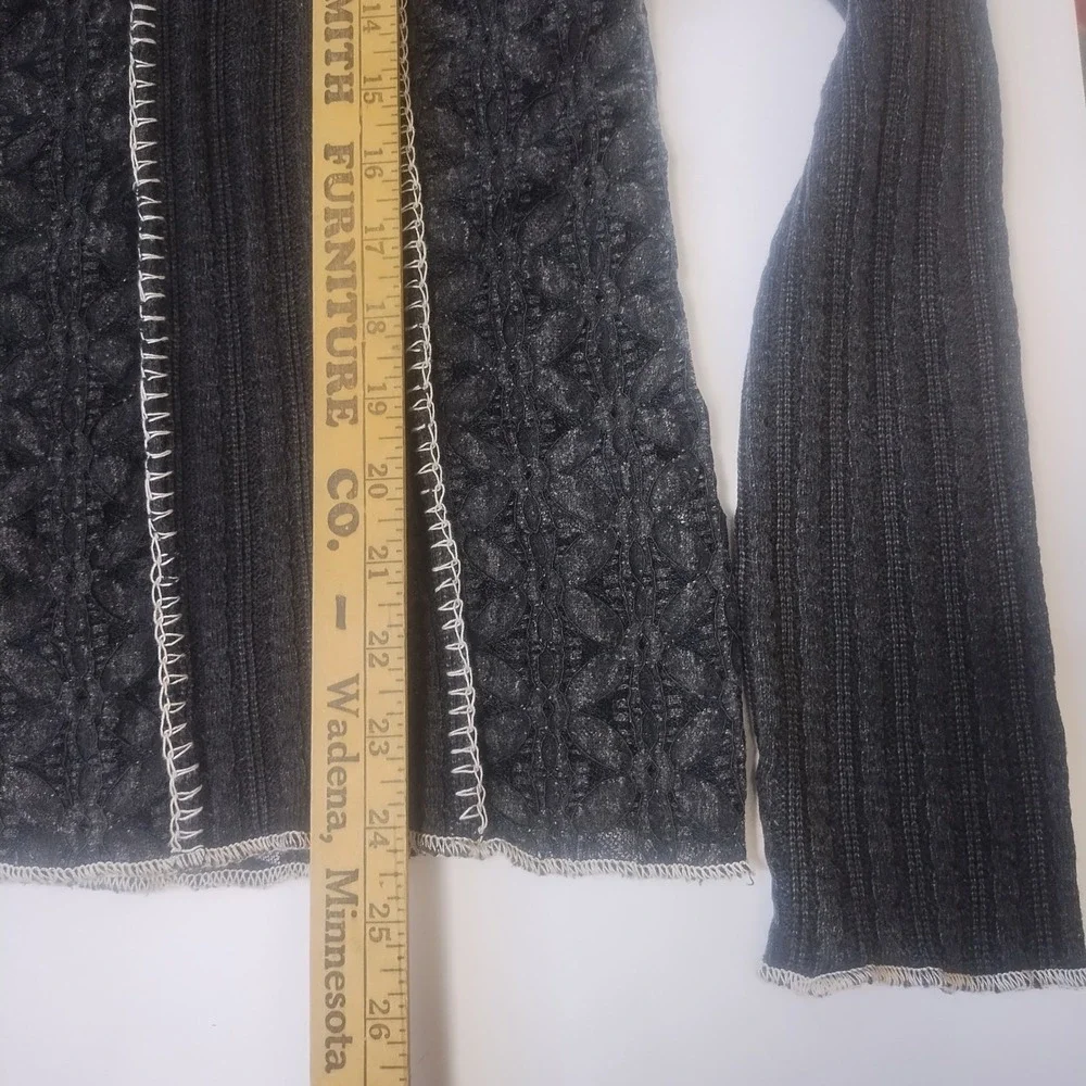 Oli & Hali Ribbed Knit Lace Top Womens Medium Gray Contrast Stitch Boho Grunge - Picture 9 of 9